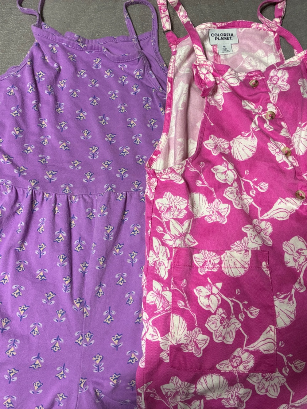 Bright Pink Floral Button-Front Tank Romper & Purple floral Romper